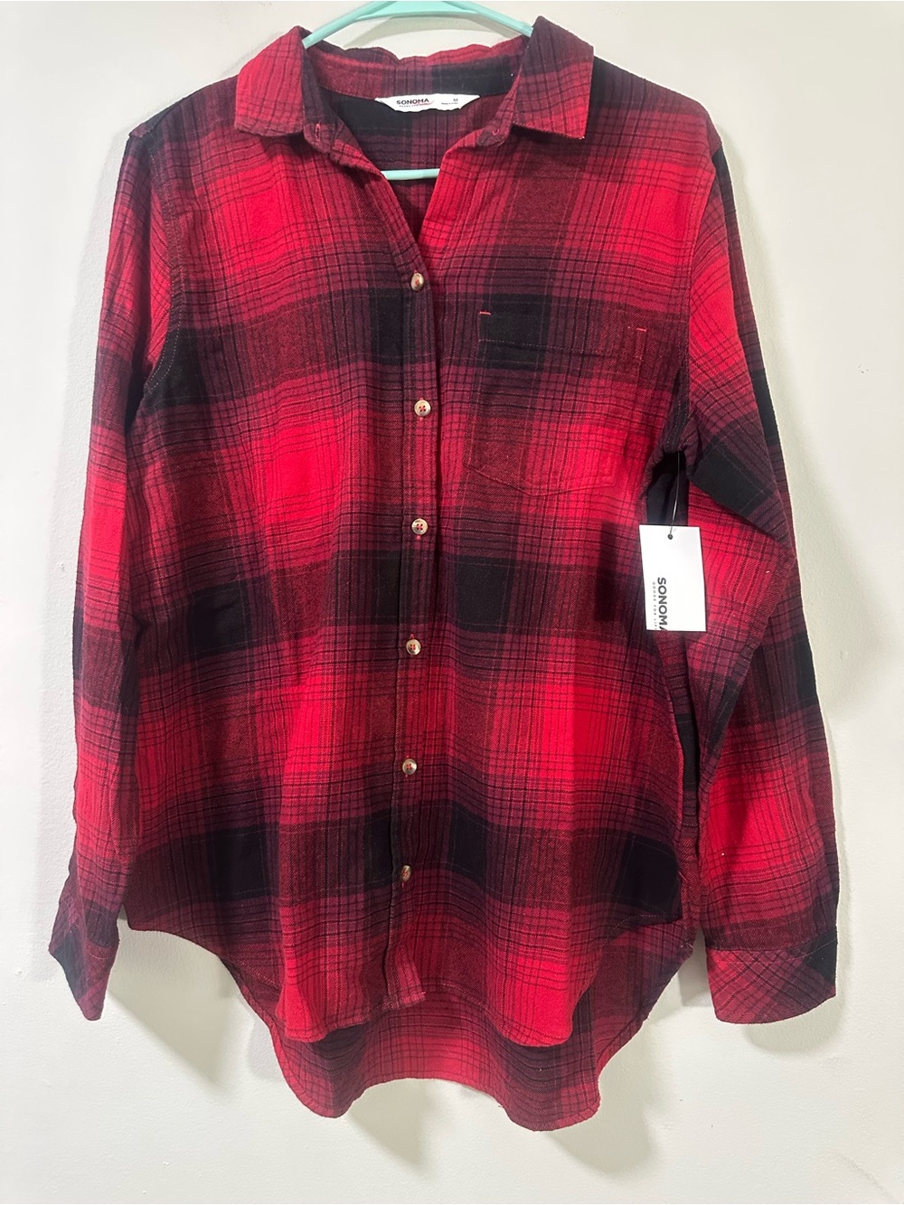 Sonoma Red and Black Plaid Button-Up Shirt